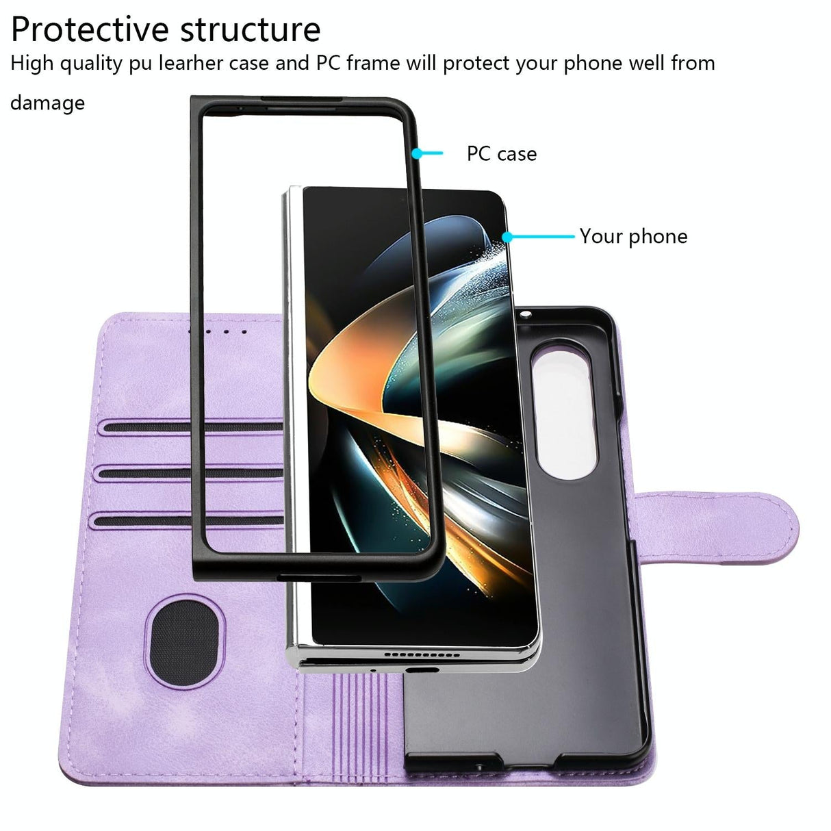 For Samsung Galaxy Z Fold4 5G Smooth Leather Phone Case - Line Pattern - Light Purple