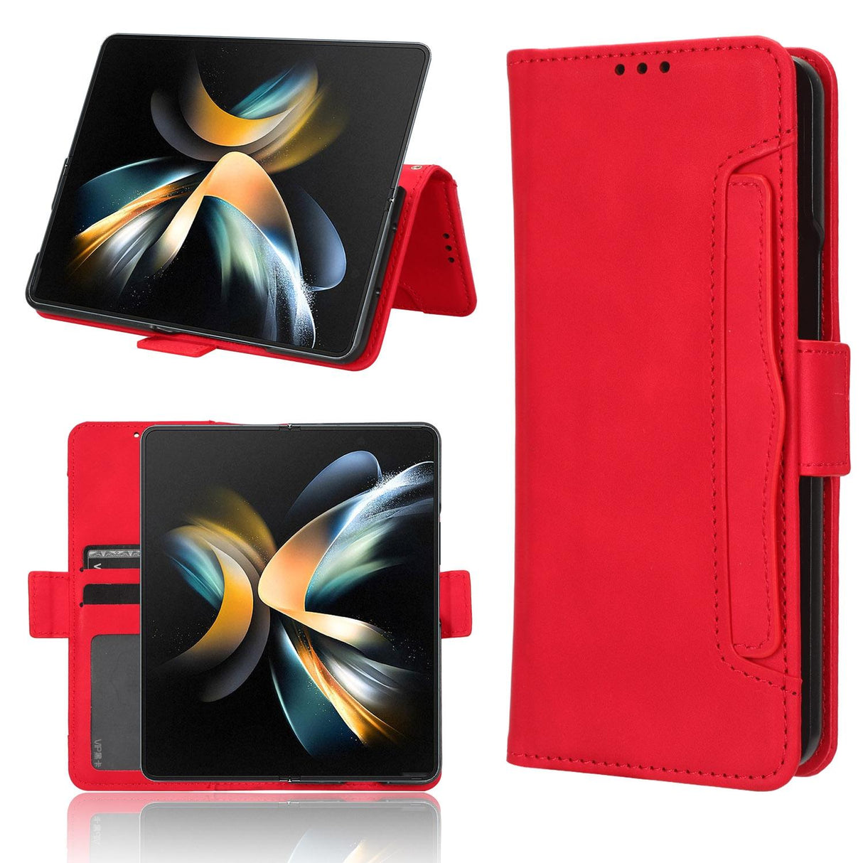 For Samsung Galaxy Z Fold4 5G Leather Phone Case With Card Slots And Calf Texture - Red