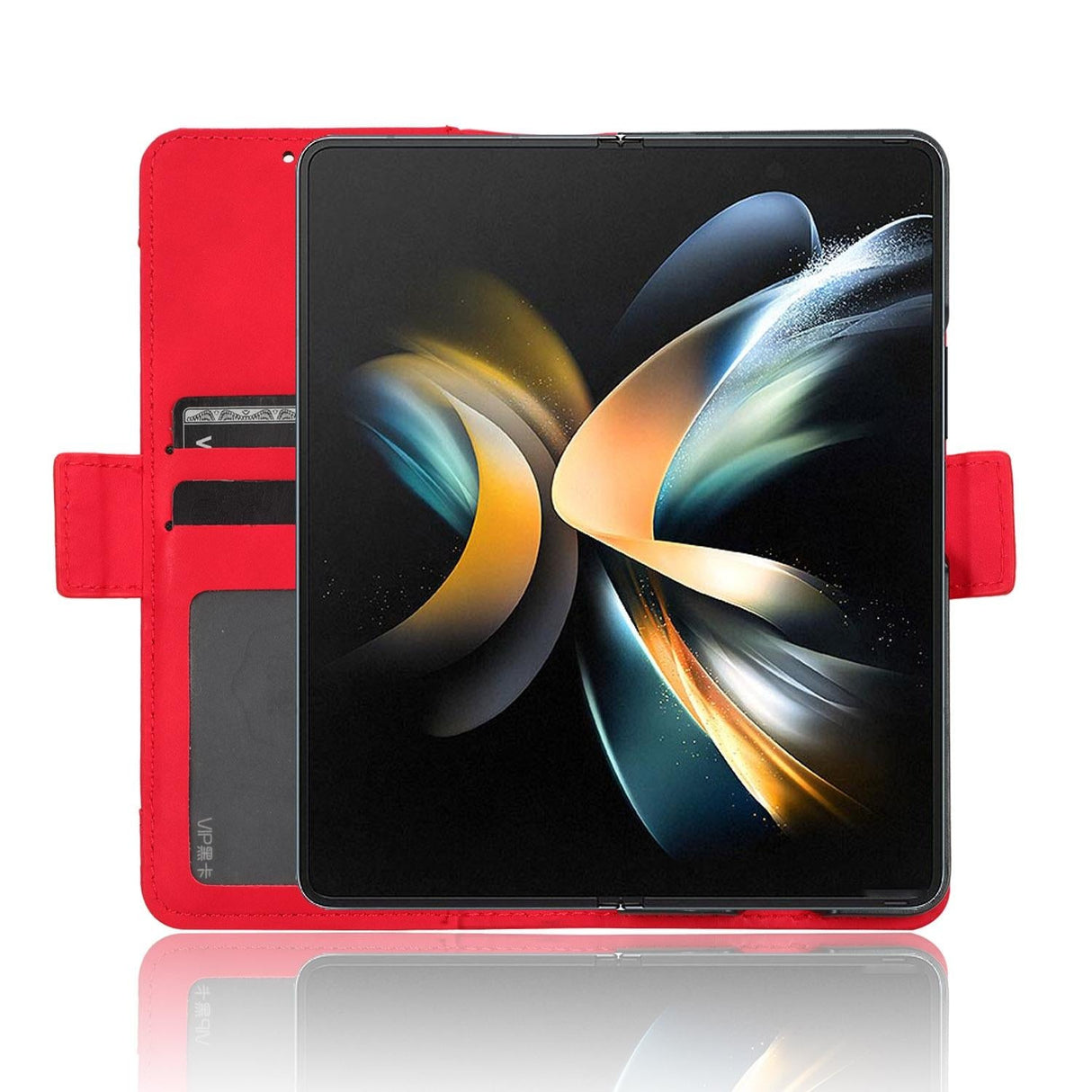 For Samsung Galaxy Z Fold4 5G Leather Phone Case With Card Slots And Calf Texture - Red