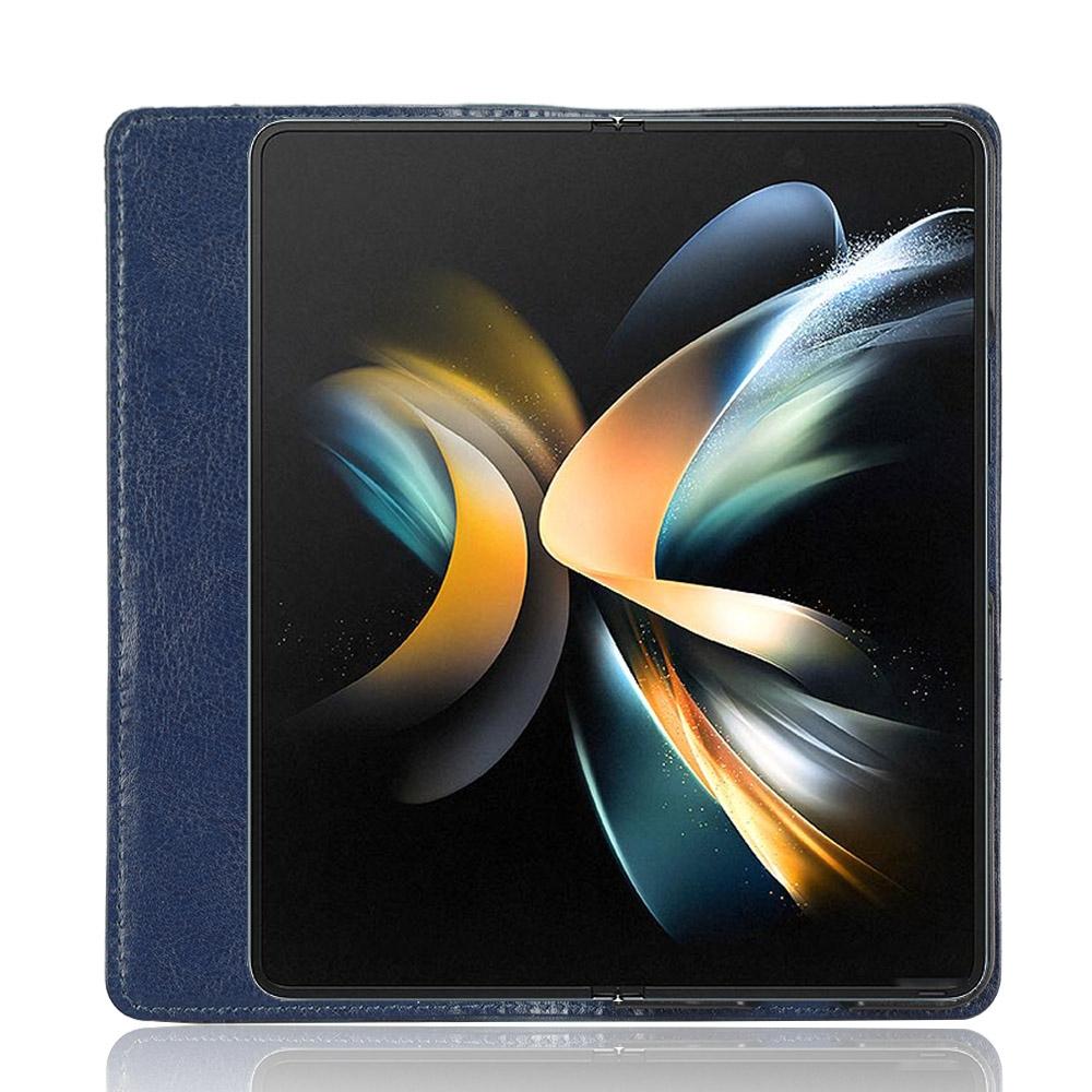 For Samsung Galaxy Z Fold4 5G Vintage Leather Phone Case With Magnetic Buckle - Blue