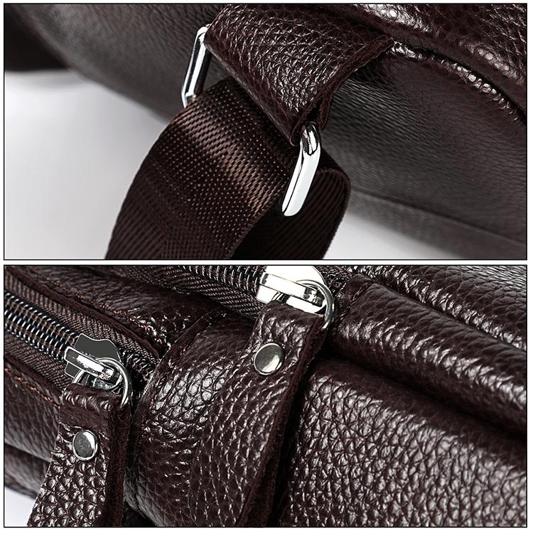 Men Litchi Texture Full Grain Cowhide Crossbody Bag - Coffee
