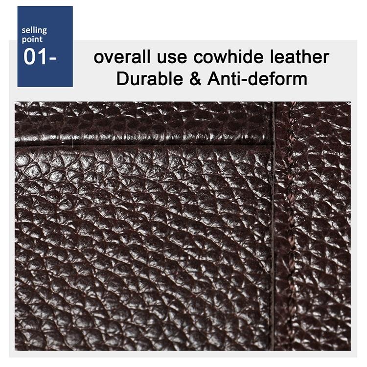 Men Litchi Texture Full Grain Cowhide Crossbody Bag - Coffee