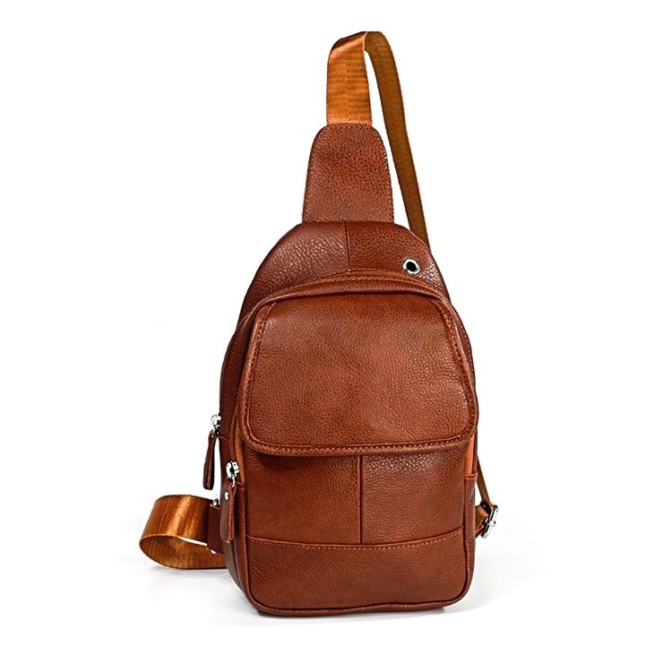 Men Litchi Texture Full Grain Cowhide Crossbody Bag - Coffee