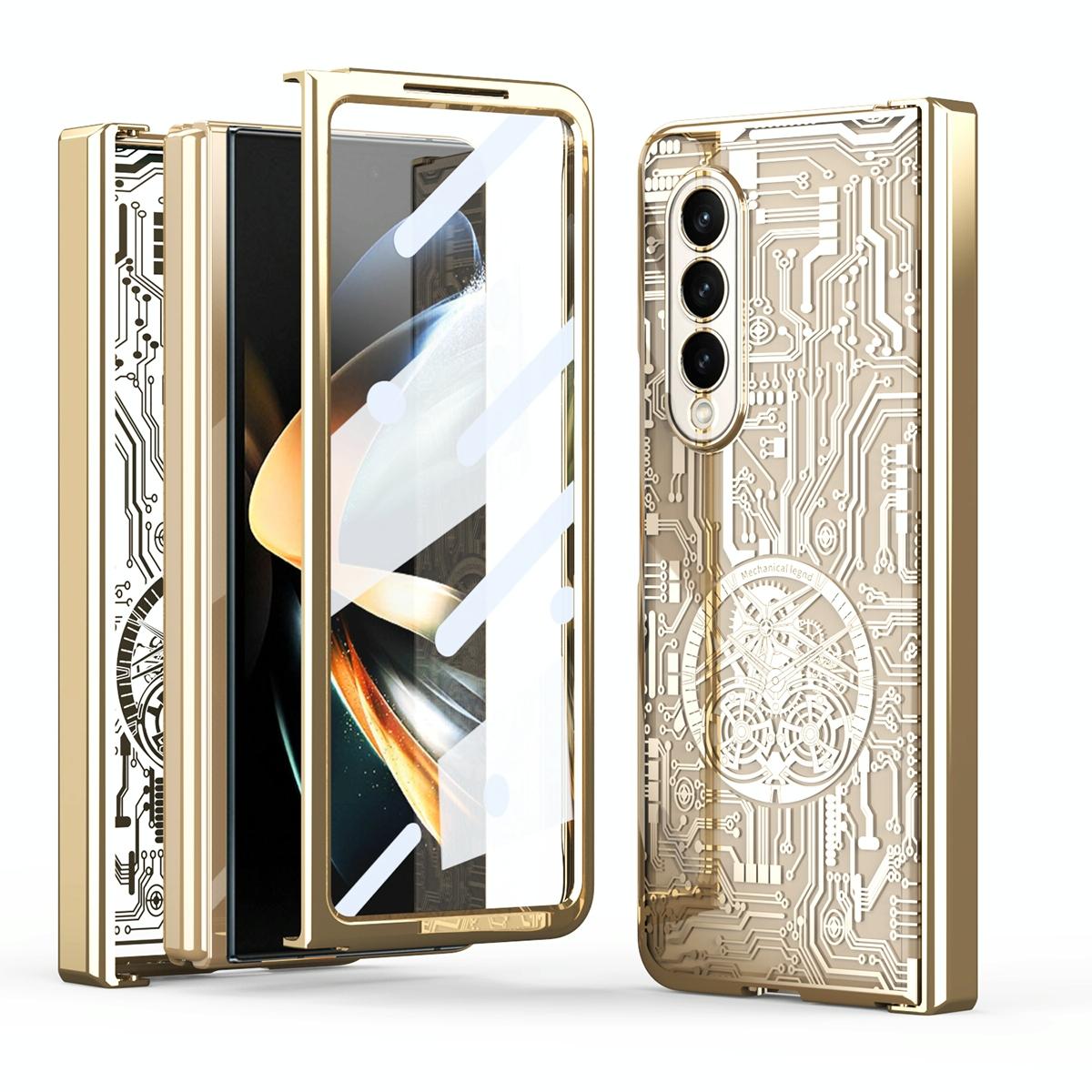 For Samsung Galaxy Z Fold4 5G Foldable Electroplated Phone Case - Mechanical Legend 4. - Champagne Gold