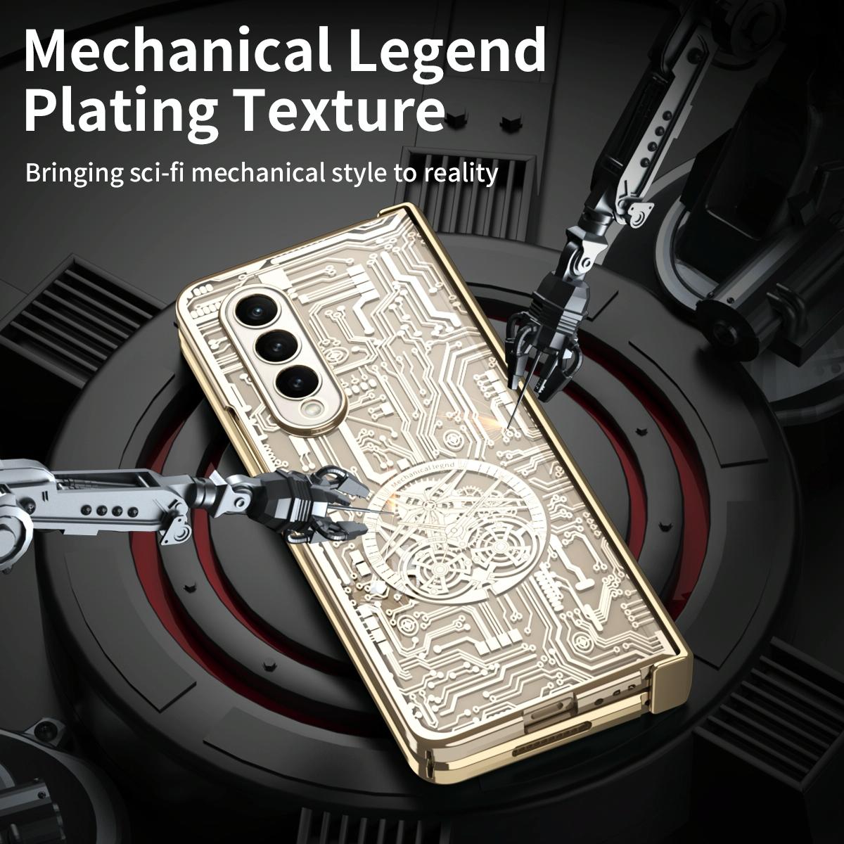 For Samsung Galaxy Z Fold4 5G Foldable Electroplated Phone Case - Mechanical Legend 4. - Champagne Gold