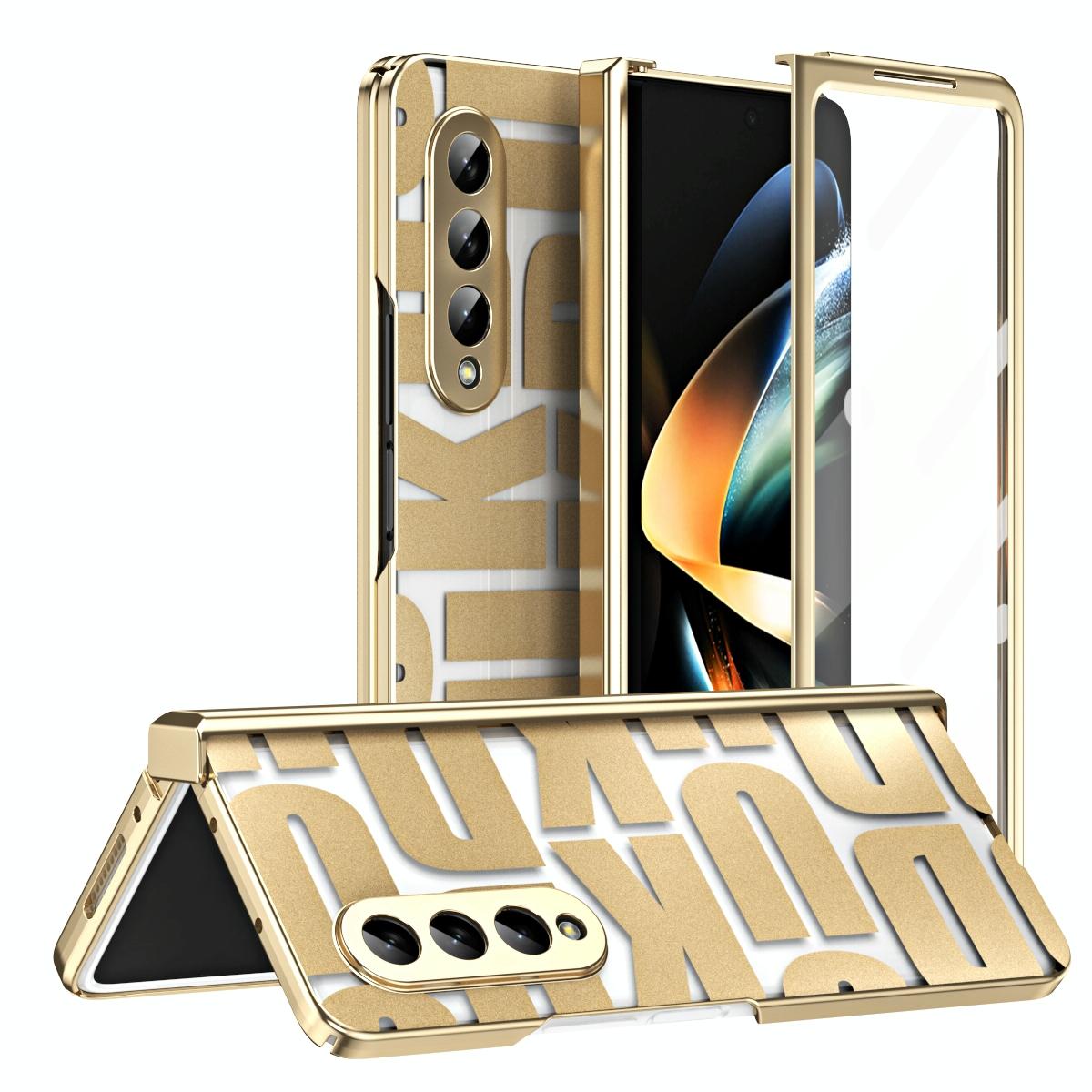 For Samsung Galaxy Z Fold4 5G Foldable Electroplated Phone Case With Hinge - Tyrant Gold