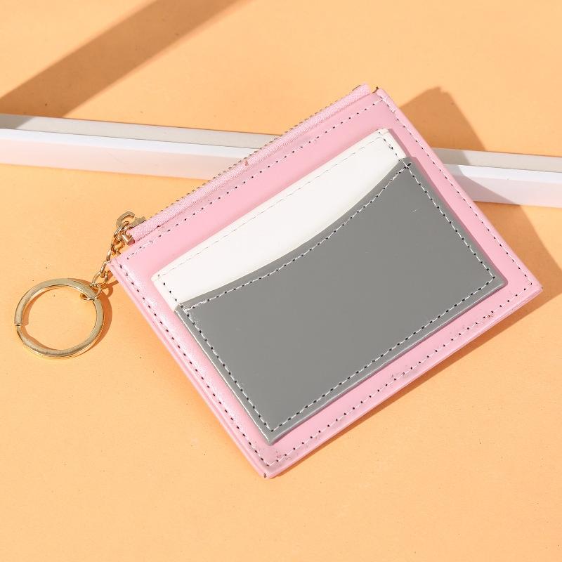 Portable Simple Card Holder Coin Purse With Keychain Unisex Pu Wallet - Coffee