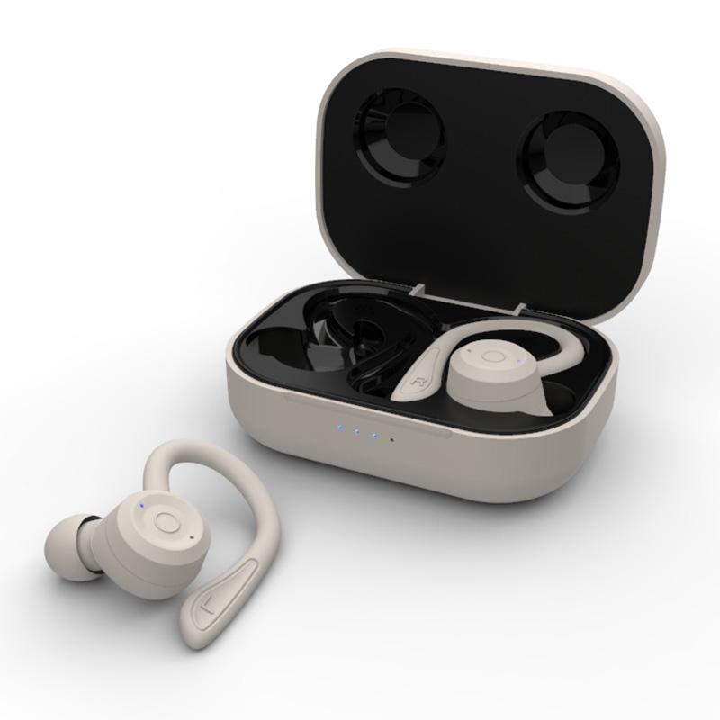 Waterproof T20 Tws Bluetooth Earphones with Charging Box and Noise-cancelling Hooks - Gray