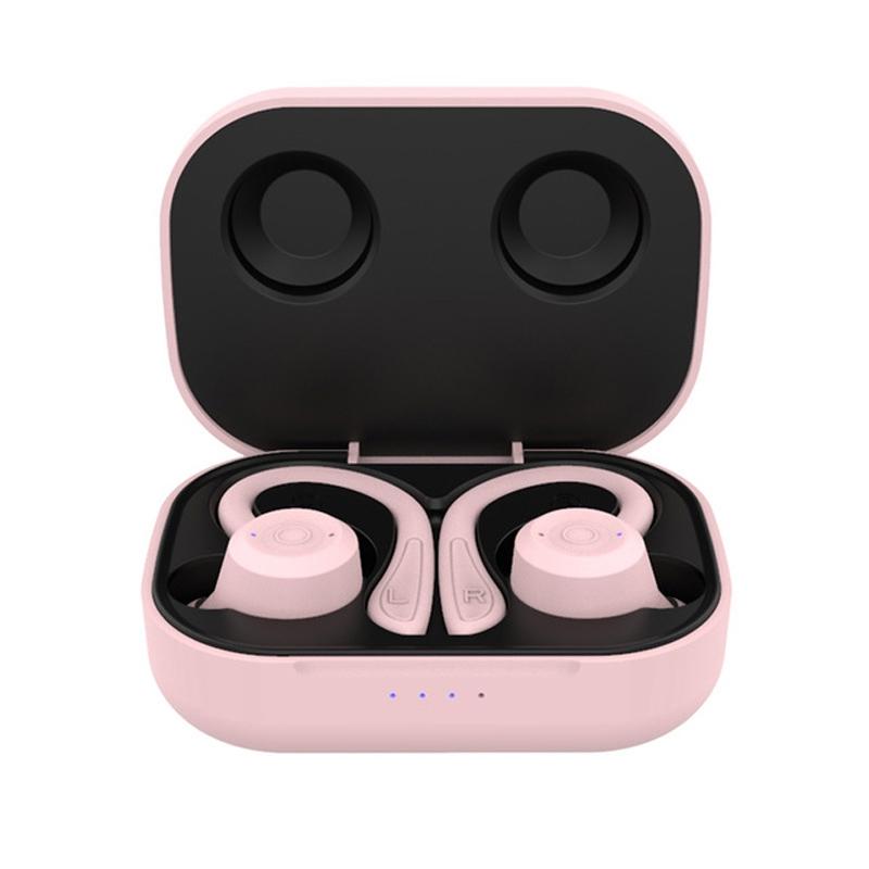 Waterproof T20 Tws Bluetooth Earphones with Charging Box and Noise-cancelling Hooks - Gray