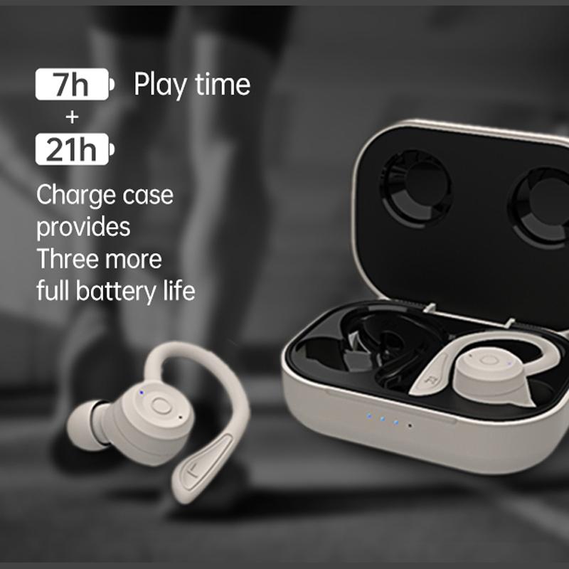 Waterproof T20 Tws Bluetooth Earphones with Charging Box and Noise-cancelling Hooks - Gray