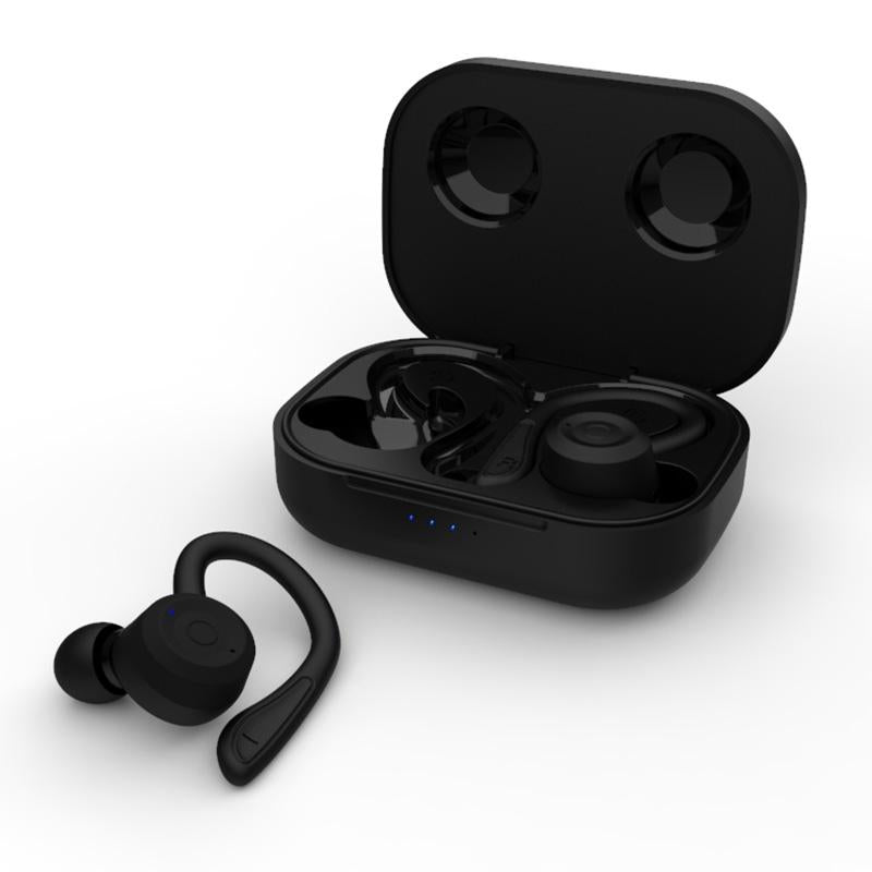 Waterproof T20 Tws Bluetooth Earphones with Charging Box and Noise-cancelling Hooks - Gray