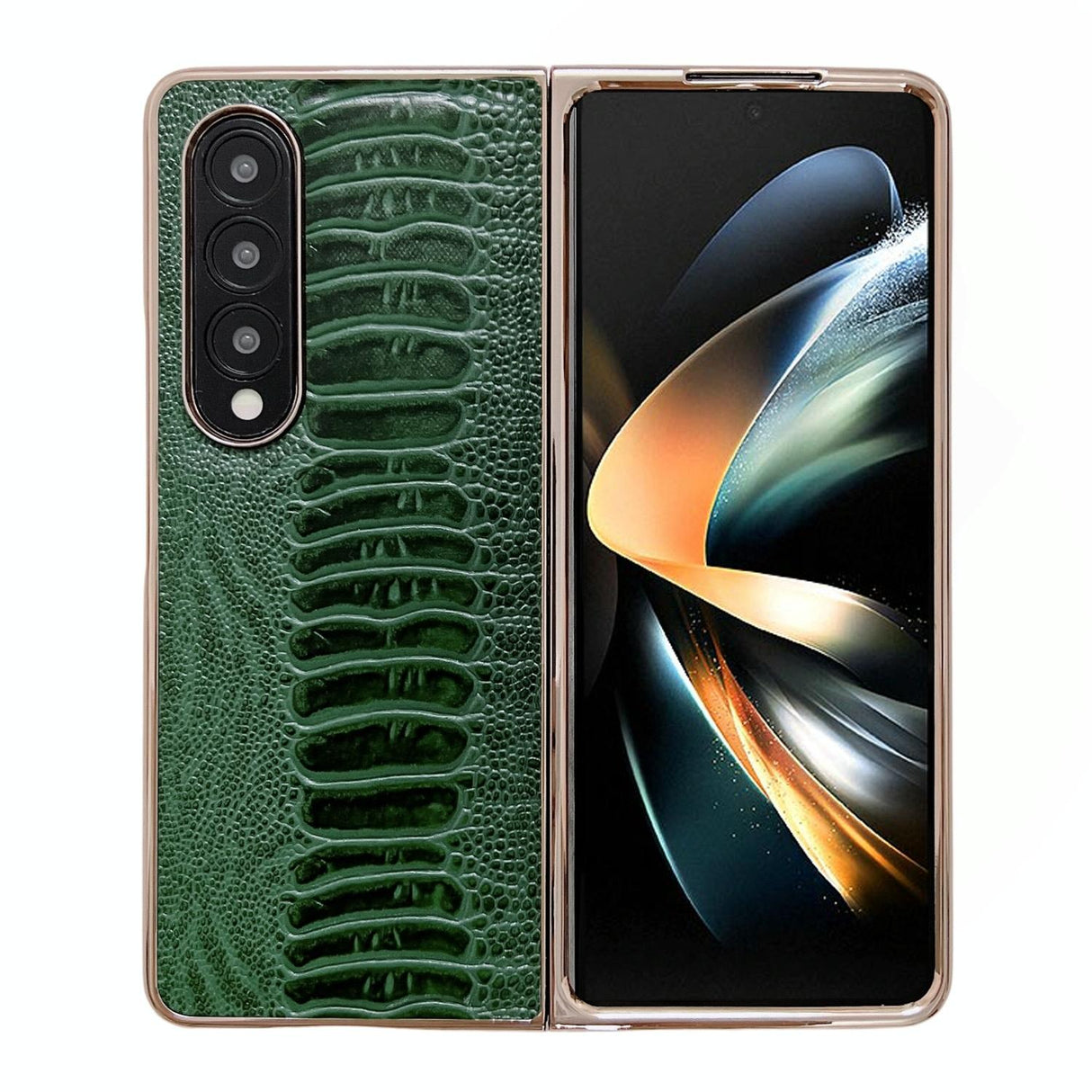 For Samsung Galaxy Z Fold4 5G Genuine Leather Nano Plating Phone Case - Green