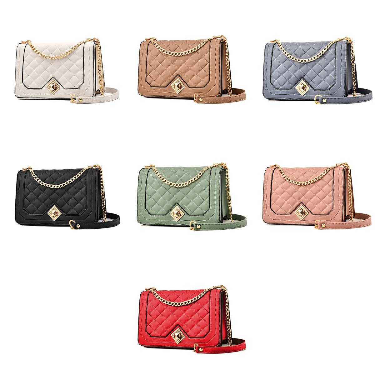 Chic One Shoulder Chain Bag With Diagonal Rhombus Design - Black