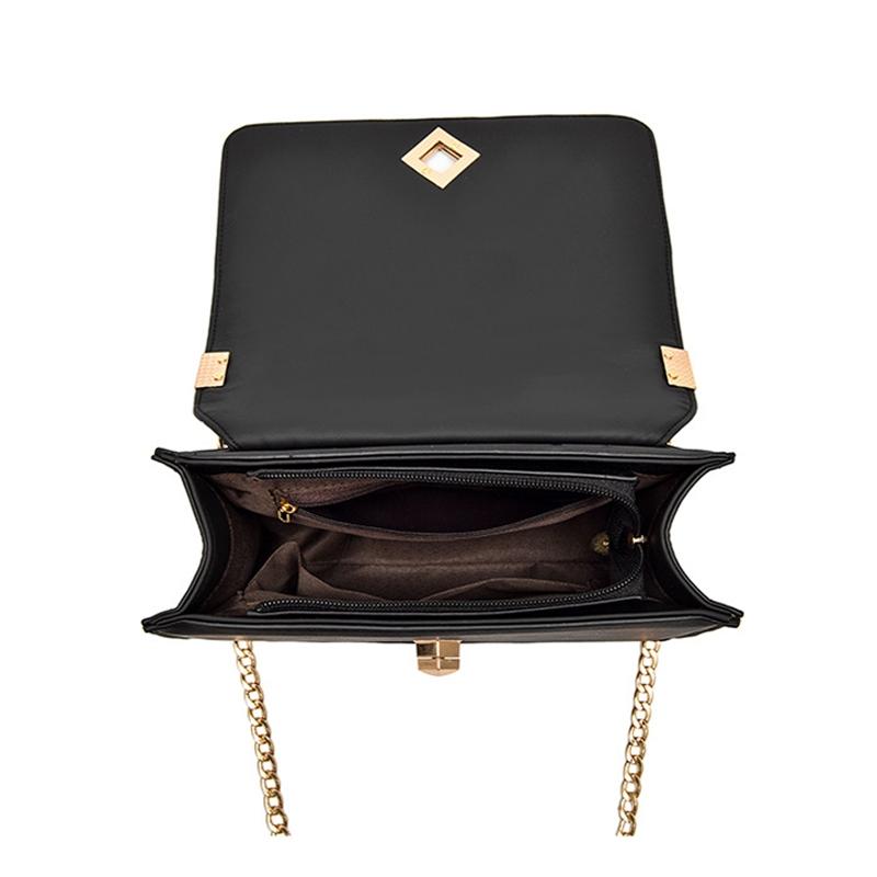 Chic One Shoulder Chain Bag With Diagonal Rhombus Design - Black