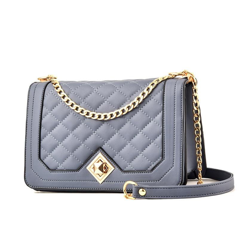 Chic One Shoulder Chain Bag With Diagonal Rhombus Design - Black