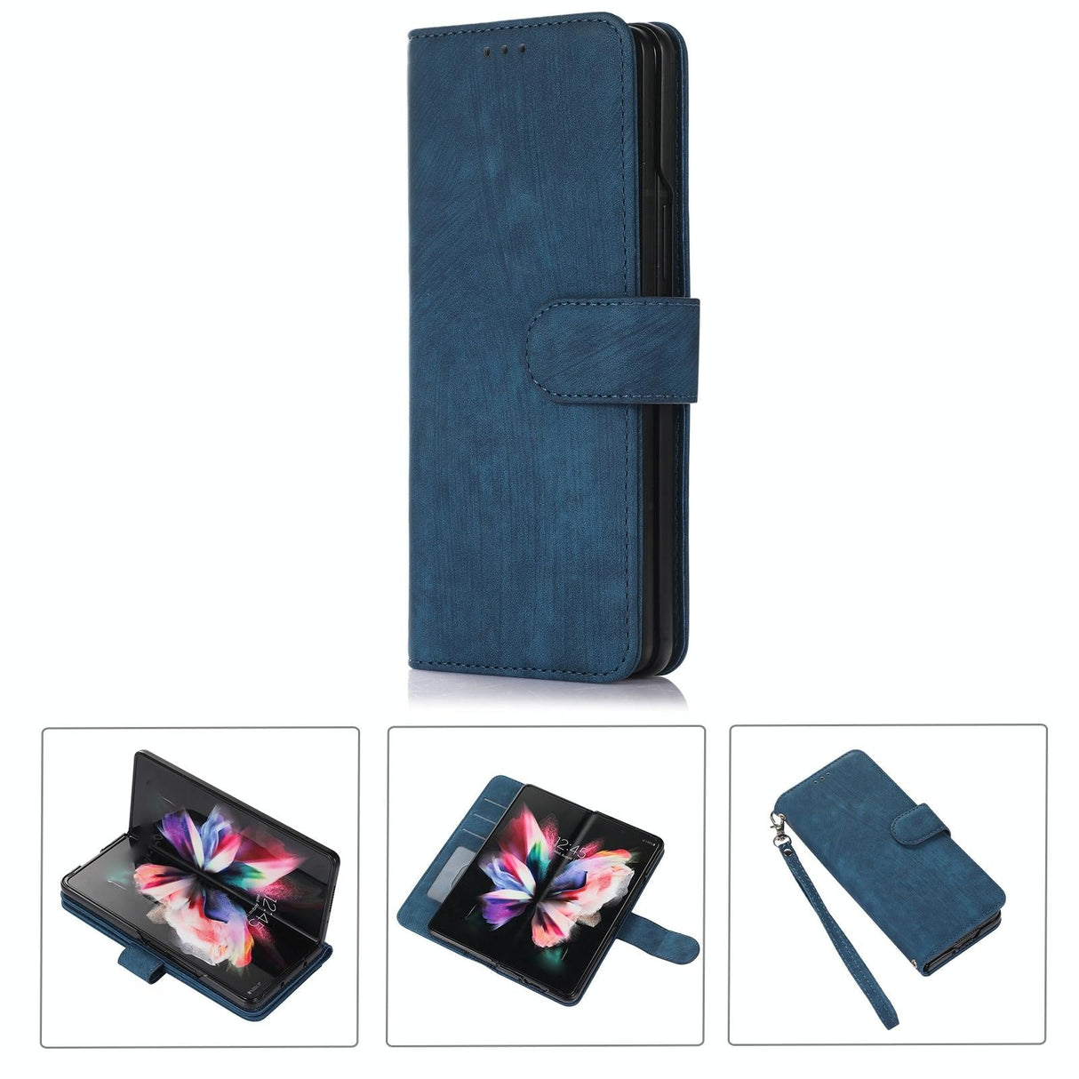 For Samsung Galaxy Z Fold4 5G Leather Phone Case With Pen Slot - Horizontal Flip - Blue