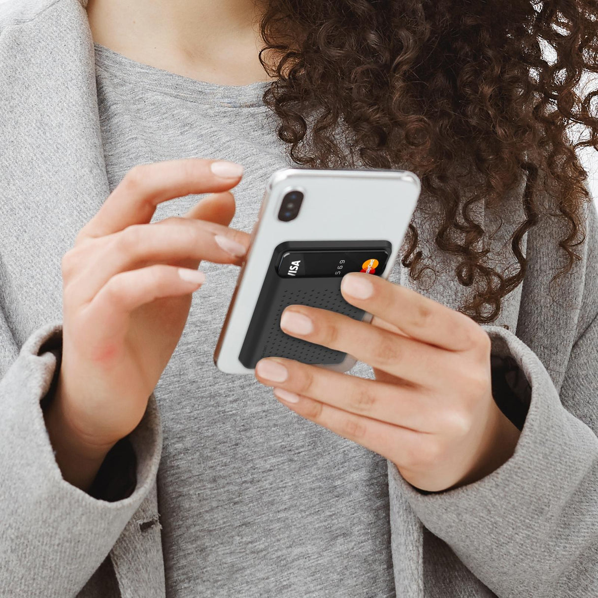 Universal Adhesive Silicone Card Case For Mobile Phones - Dark Gray