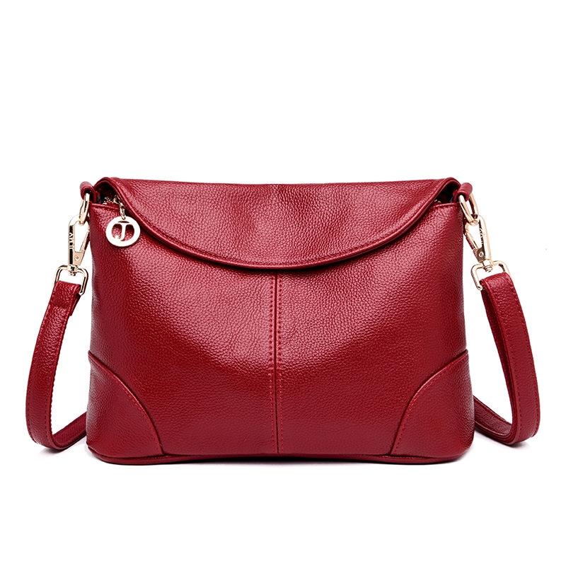 Stylish Soft Leather Shoulder Bag - Red