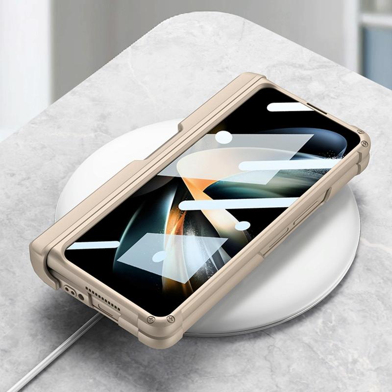 For Samsung Galaxy Z Fold4 5G Magnetic Armor Case With Push Pen - Champagne Gold