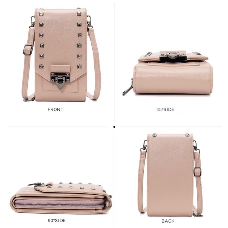 Diamond Rivet Shoulder Bag For Mobile Phones - Pink