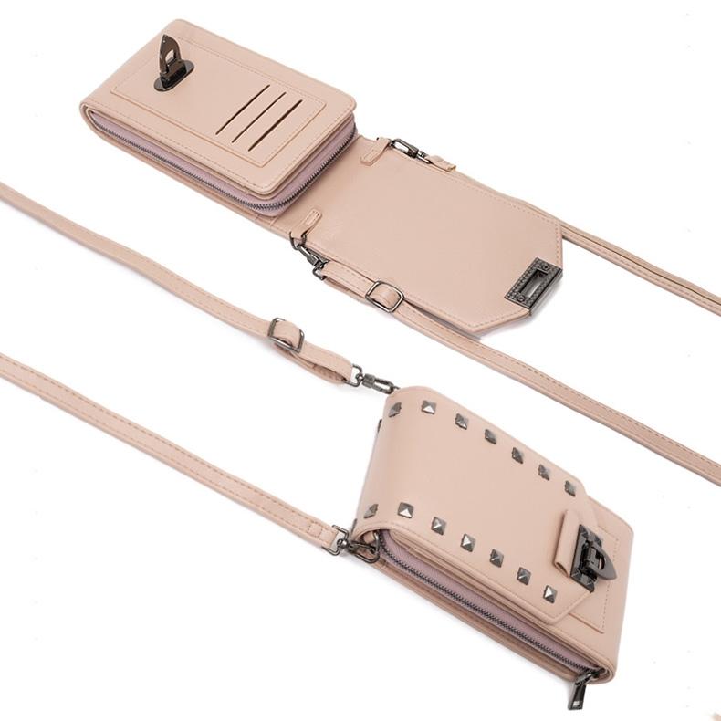 Diamond Rivet Shoulder Bag For Mobile Phones - Pink