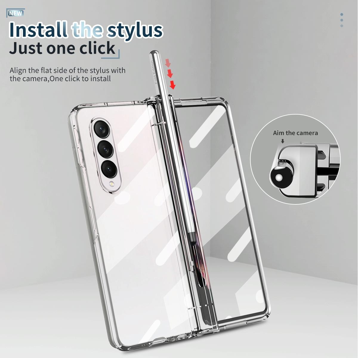 For Samsung Galaxy Z Fold4 5G Full Body Phone Case with Integrated Hinge and Pen Slot - Gold