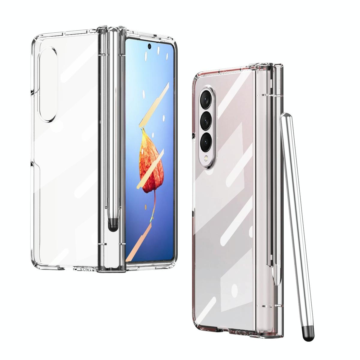 For Samsung Galaxy Z Fold4 5G Full Body Phone Case with Integrated Hinge and Pen Slot - Gold