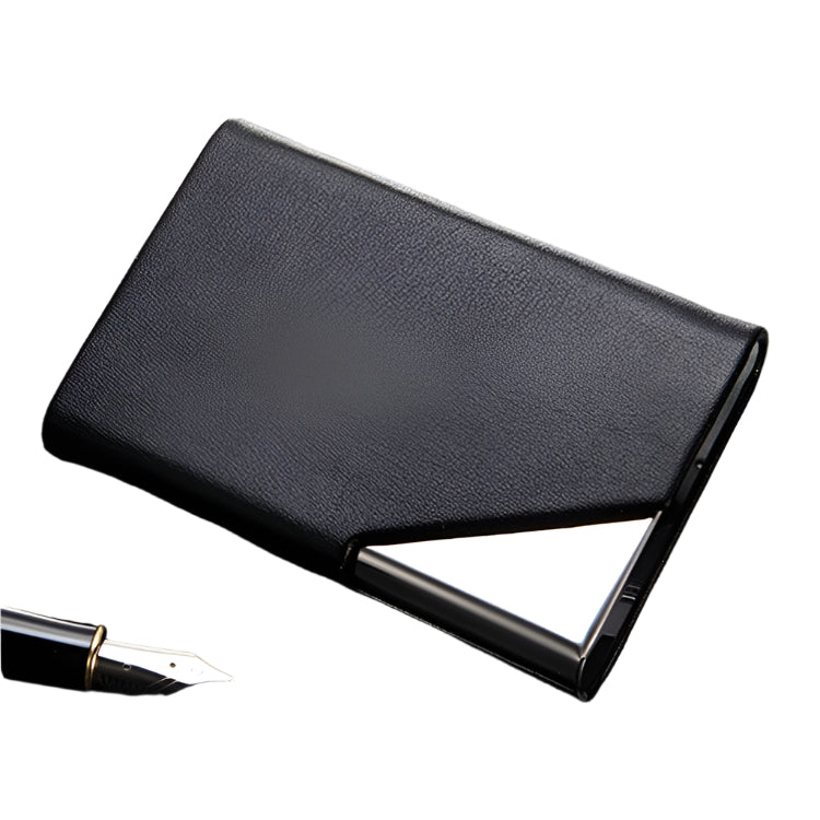 Stainless Steel Business Card Holder Men Leather Clamp - Apricot