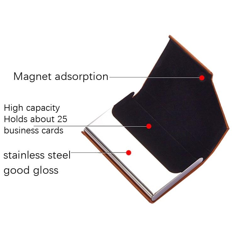 Stainless Steel Business Card Holder Men Leather Clamp - Apricot