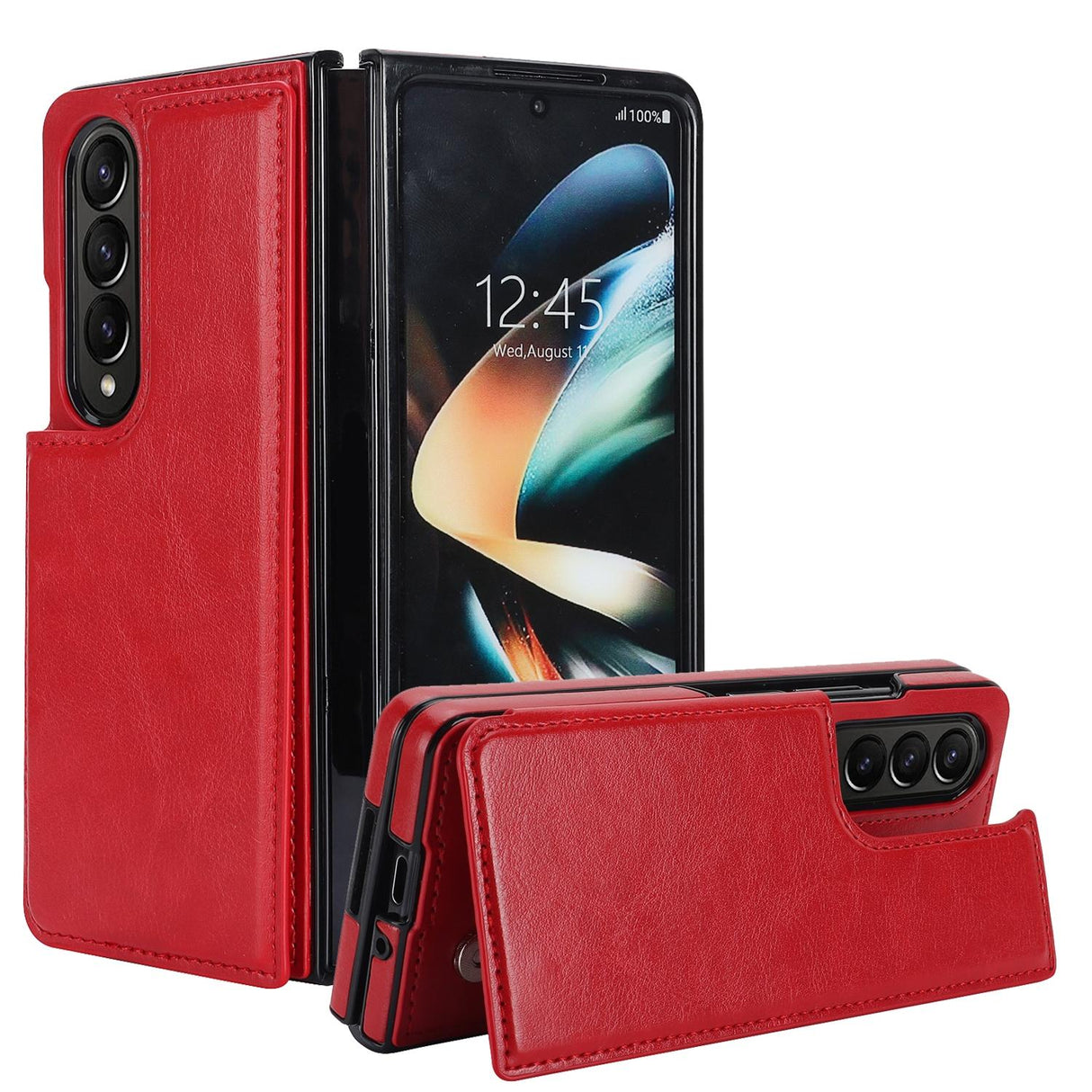 For Samsung Galaxy z Fold4 5G Foldable Phone Case with Double Buckle Card Slot - Rose Gold