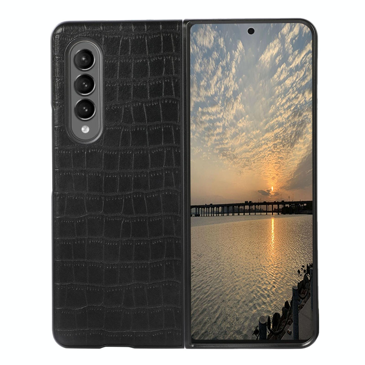 For Samsung Galaxy Z Fold4 5G Foldable Crocodile Texture Phone Case - Pu Leather - White
