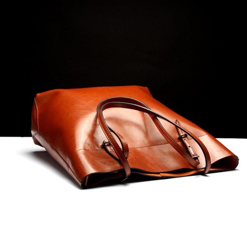 Stylish Shoulder Tote For Women - Charm Orange Horizontal Version