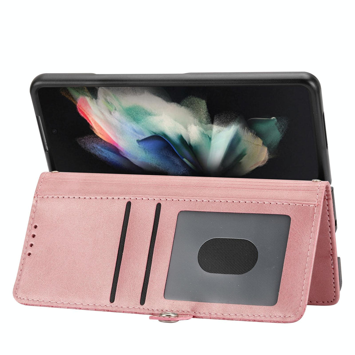 For Samsung Galaxy Z Fold4 5G Textured Leather Phone Case - Cubic Grid Design - Rose Gold