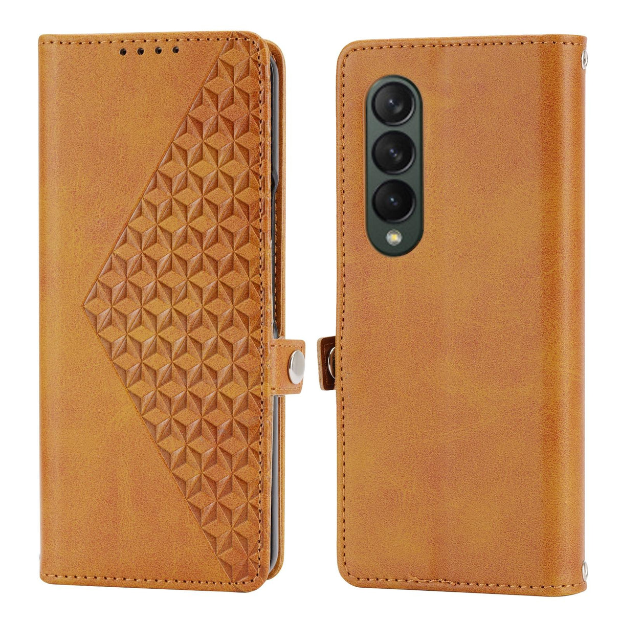 For Samsung Galaxy Z Fold4 5G Textured Leather Phone Case - Cubic Grid Design - Rose Gold