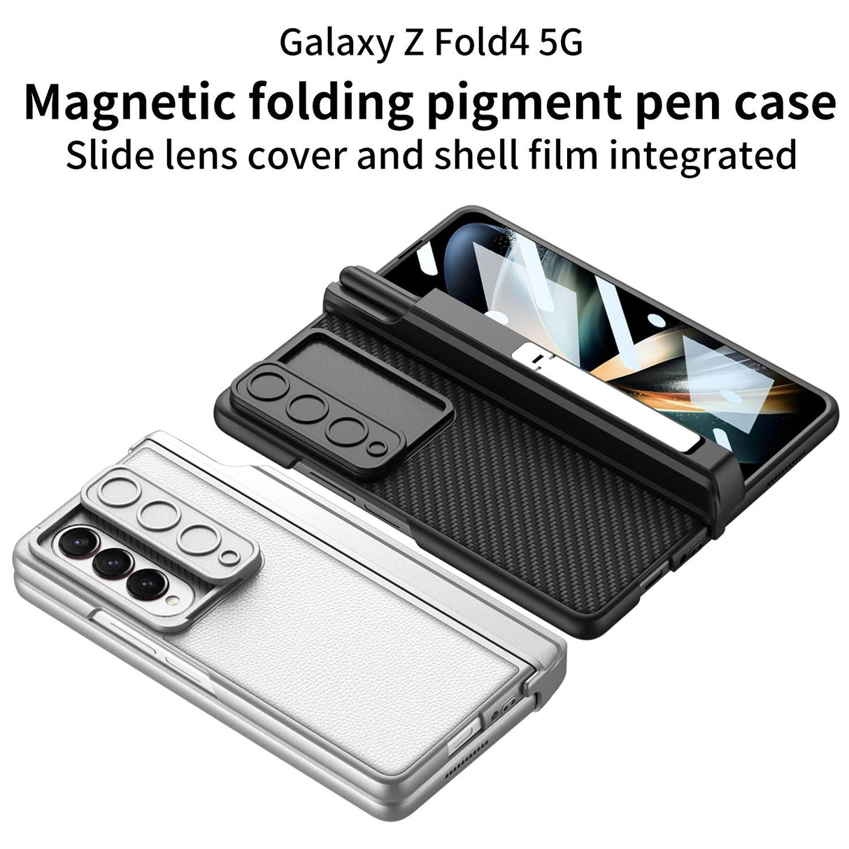For Samsung Galaxy Z Fold4 5G Magnetic Leather Flip Case With Holder - Carbon Fiber