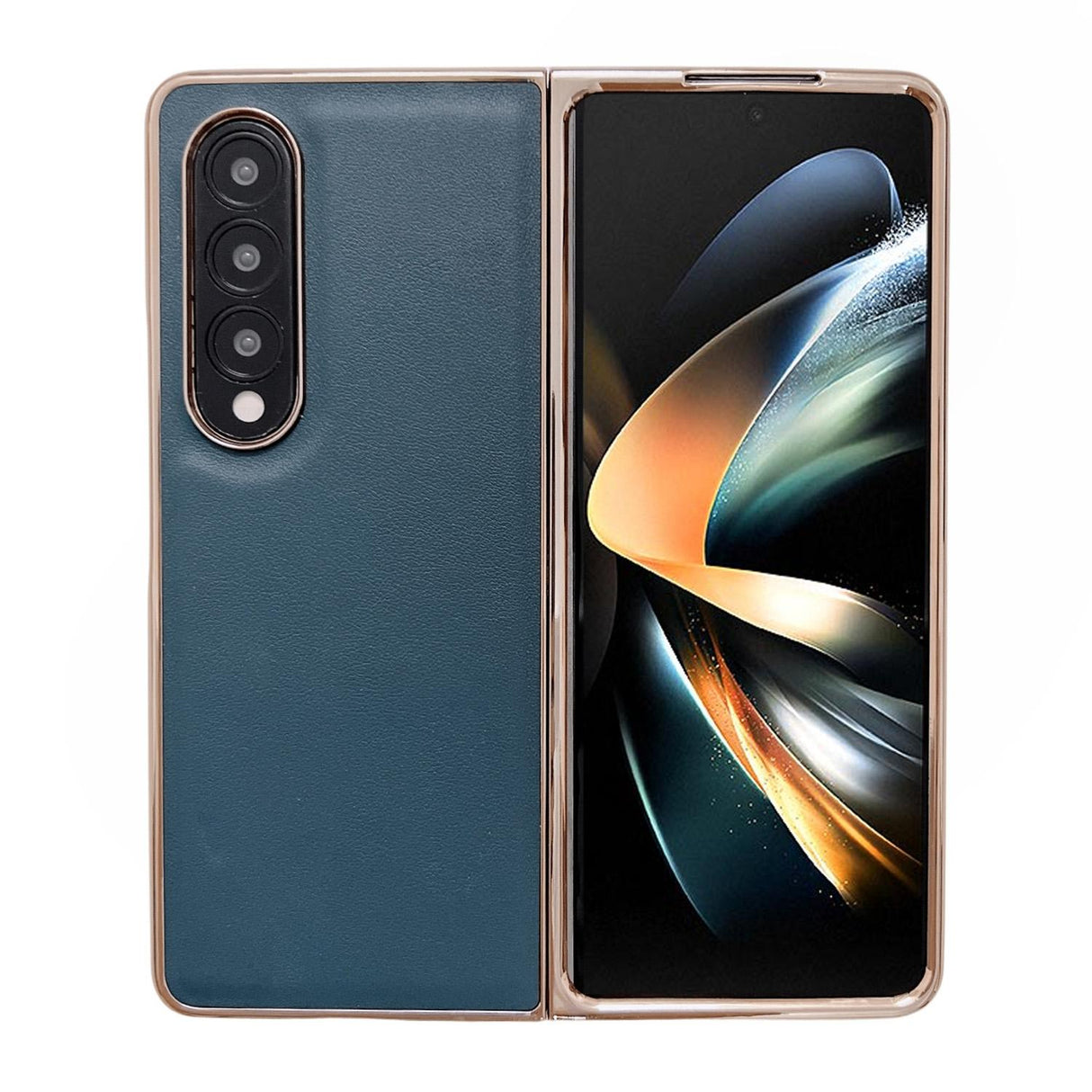 For Samsung Galaxy Z Fold4 5G Xiaoya Series Genuine Leather Plating Case - Dark Green