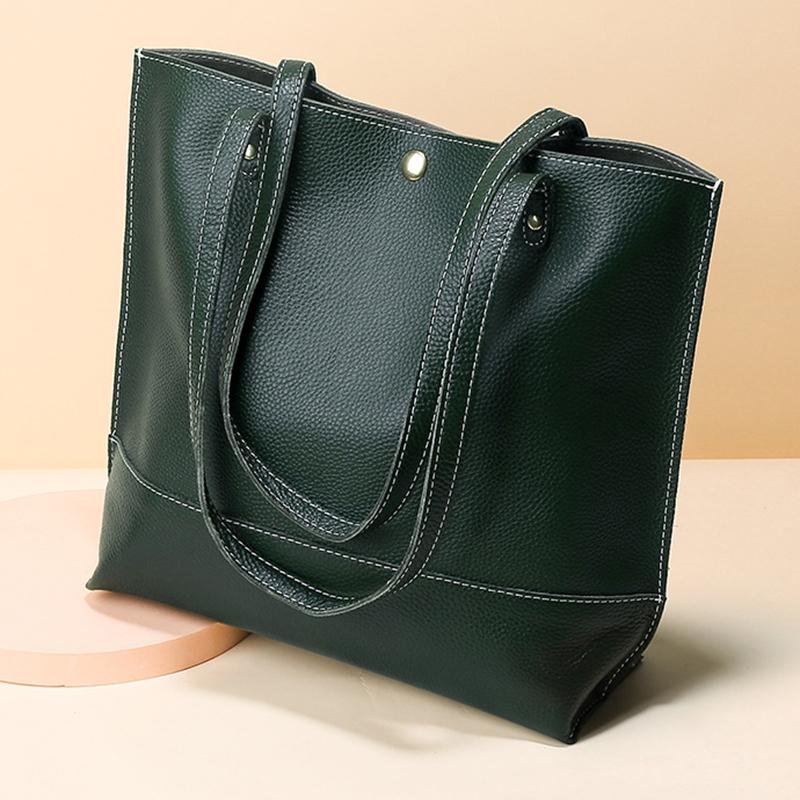 Stylish Leather Tote For Women - Dark Green