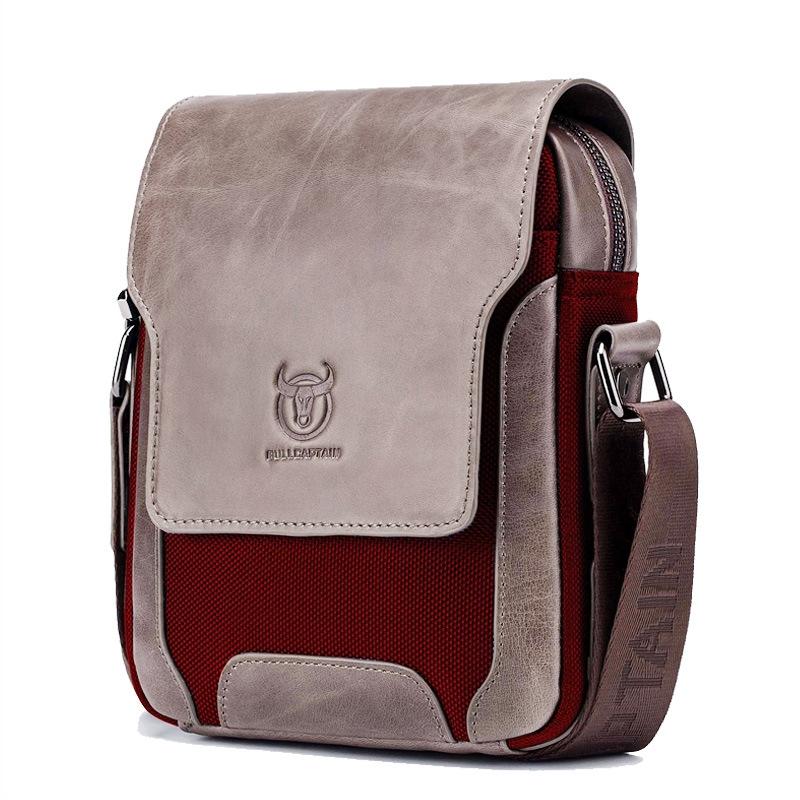 Men Leather Diagonal Shoulder Bag Multi Function - Brown