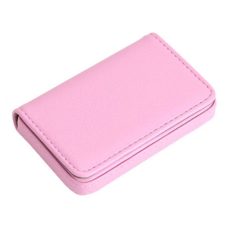 Stainless Steel Magnetic Business Card Holder Pu Leather Case - Black