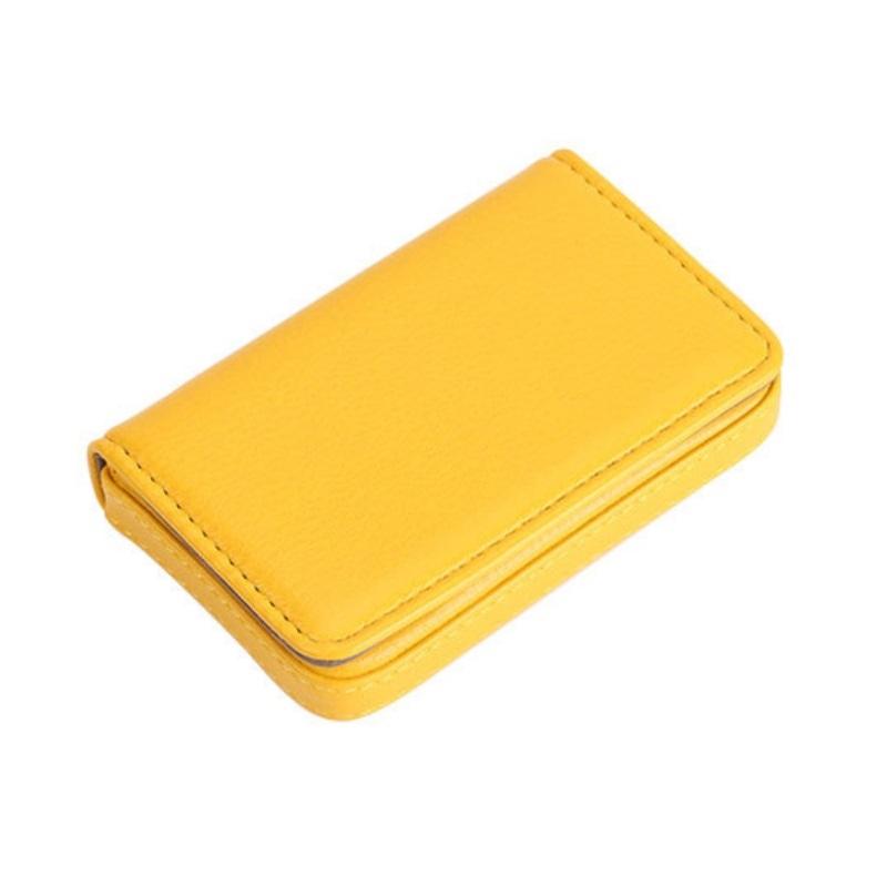 Stainless Steel Magnetic Business Card Holder Pu Leather Case - Black