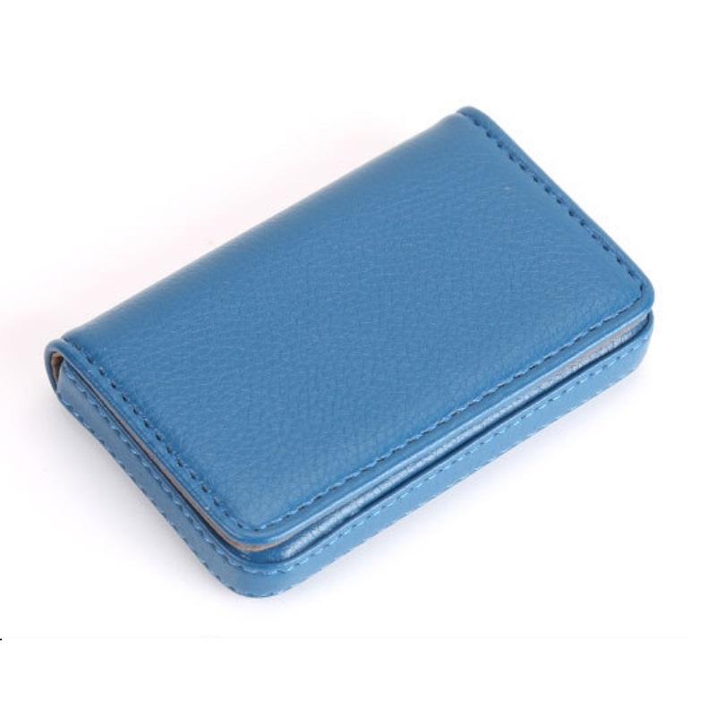 Stainless Steel Magnetic Business Card Holder Pu Leather Case - Black
