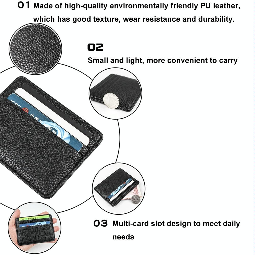 Lychee Pattern Mini Card Holder Multi Card Slots Ultra Thin Coin Purse - Beige