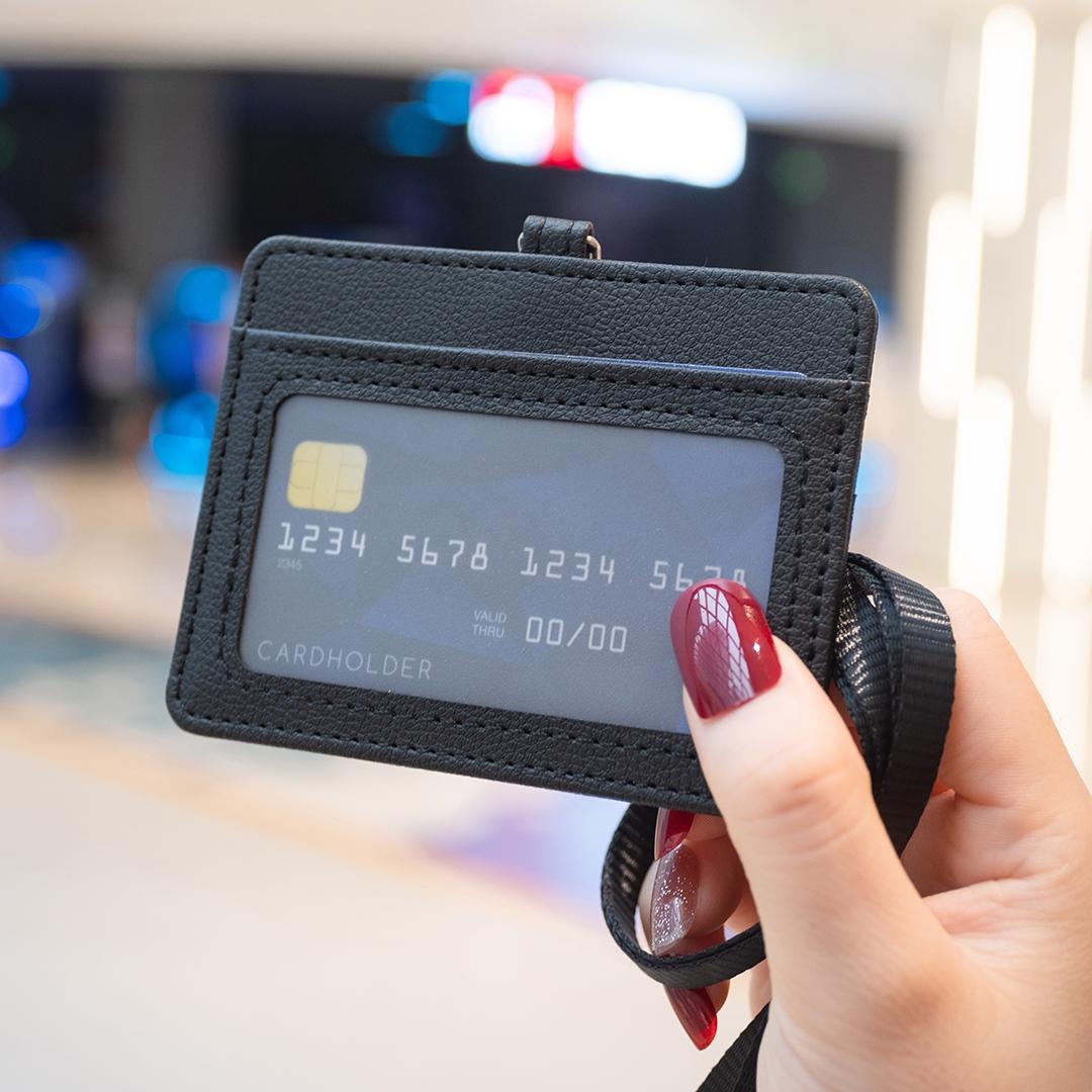 Horizontal Id Card Bag & Lanyard - Black