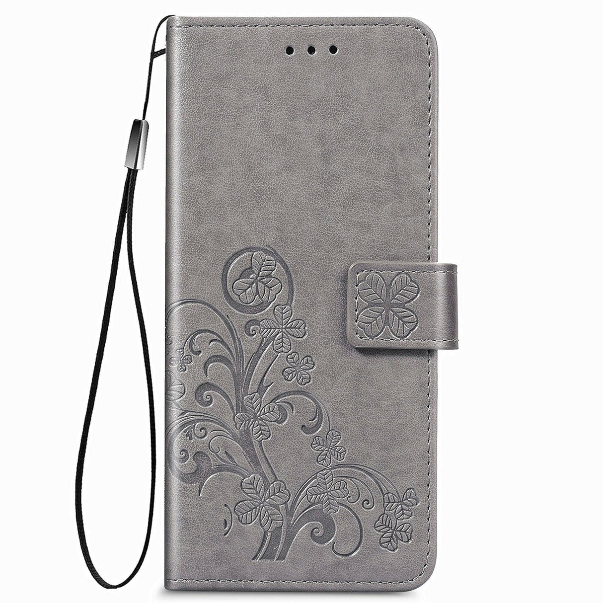 For Samsung Galaxy Z Fold4 5G Embossed Leather Phone Case With Four Leaf Clasp - Gray