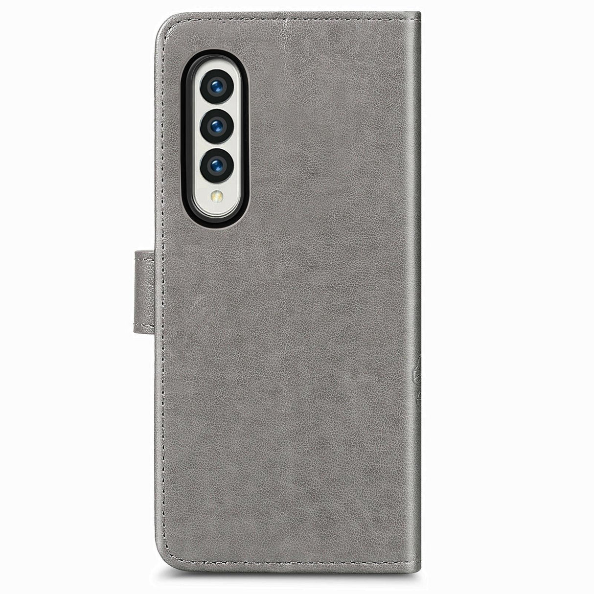 For Samsung Galaxy Z Fold4 5G Embossed Leather Phone Case With Four Leaf Clasp - Gray