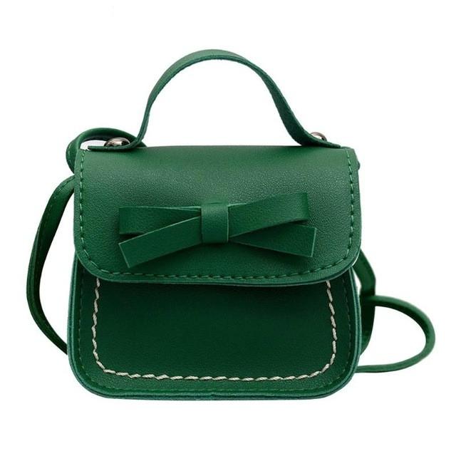 Mini Bowknot Pu Leather Baby Girls Messenger Bag - Green