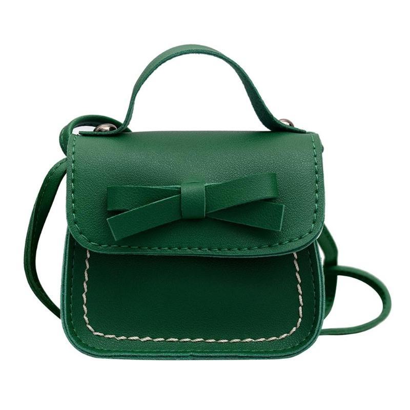 Mini Bowknot Pu Leather Baby Girls Messenger Bag - Green