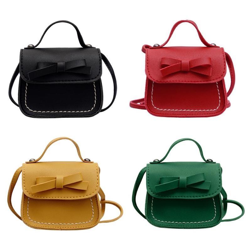 Mini Bowknot Pu Leather Baby Girls Messenger Bag - Green