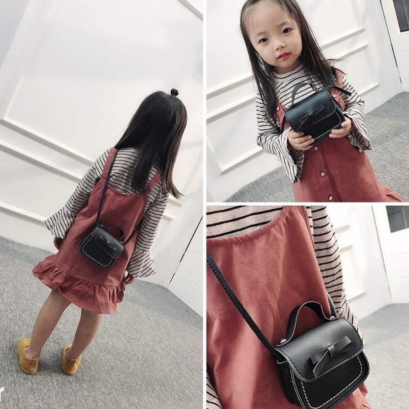 Mini Bowknot Pu Leather Baby Girls Messenger Bag - Green