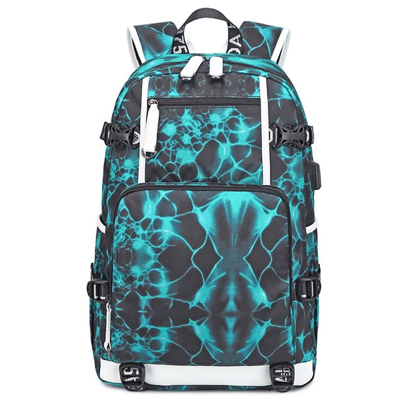Student Waterproof Printed Backpack - Geometric Black